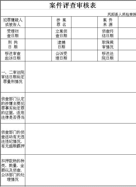 案件评查审核表Excel模板