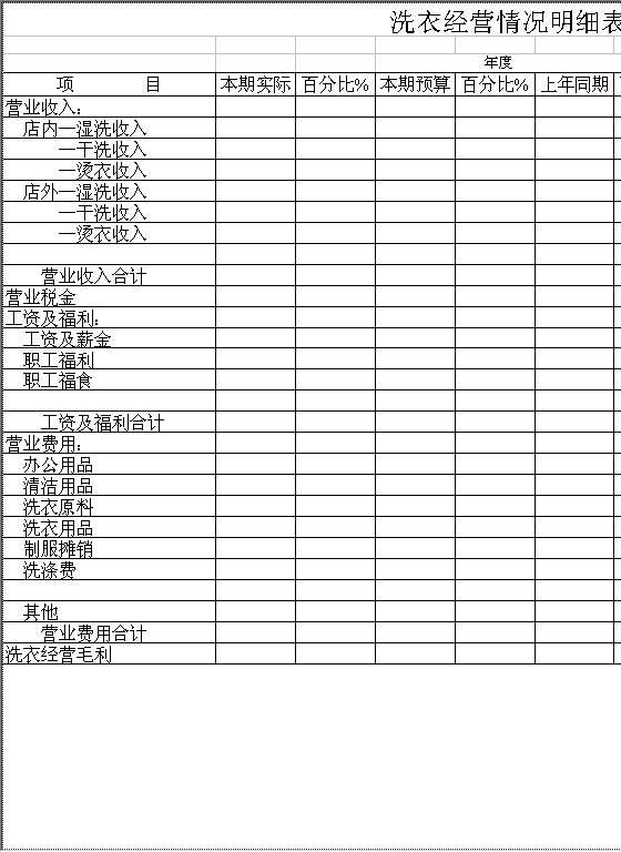 洗衣经营情况明细表Excel模板