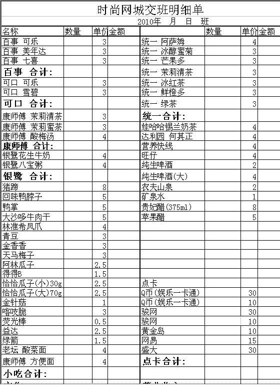 物品价格表Excel模板