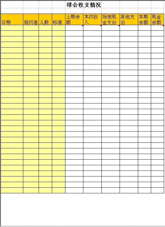 球会收支情况Excel模板