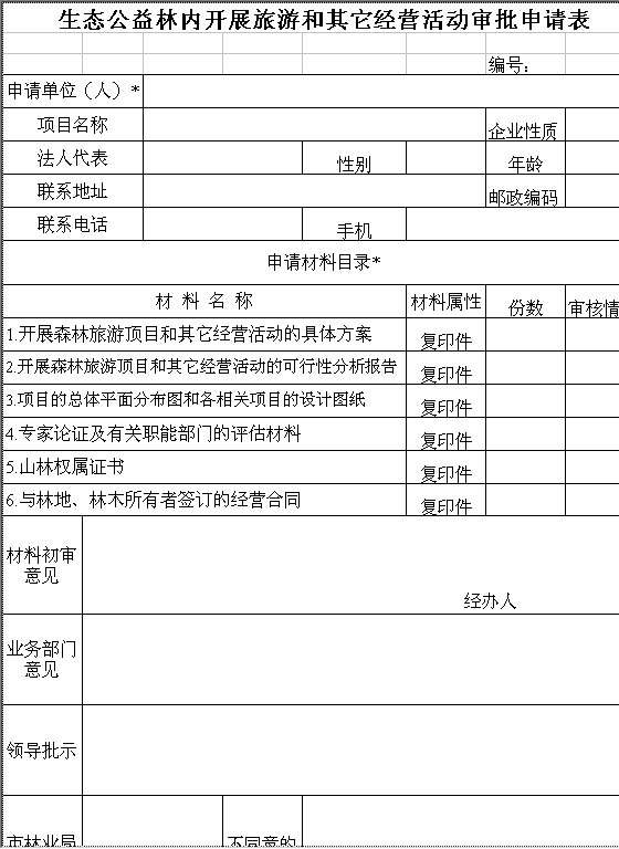 生态公益林内开展旅游和其它经营活动审批申请表Excel模板