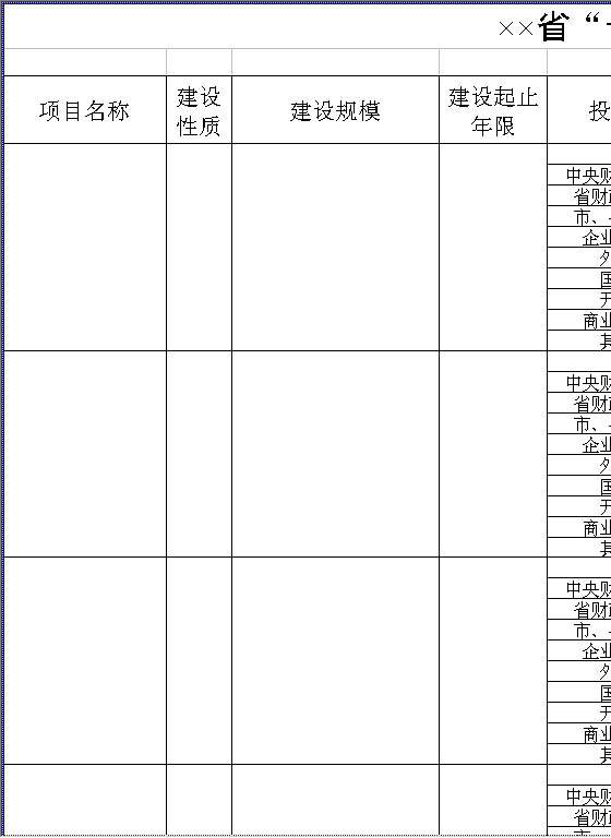 省十一五计划预备重大项目表Excel模板