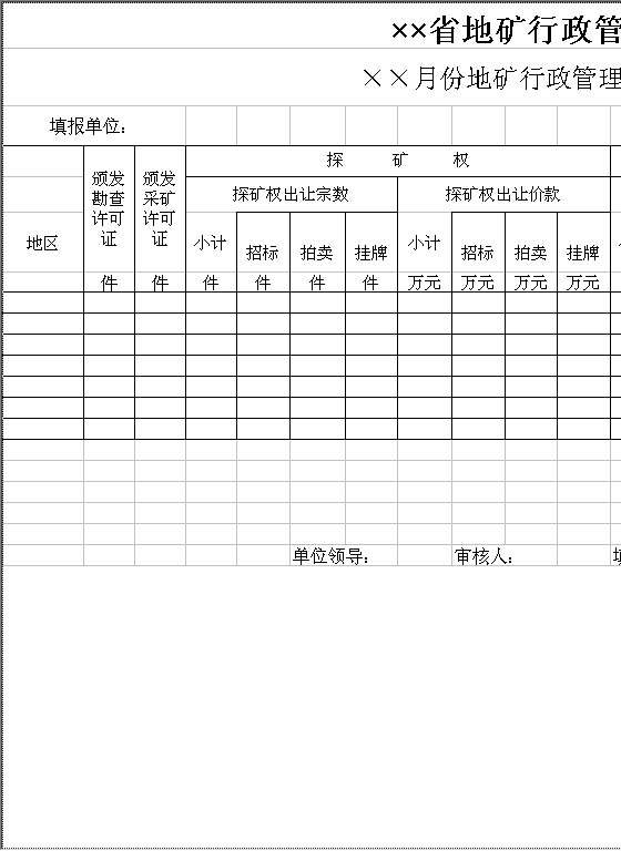 省地矿行政管理表Excel模板