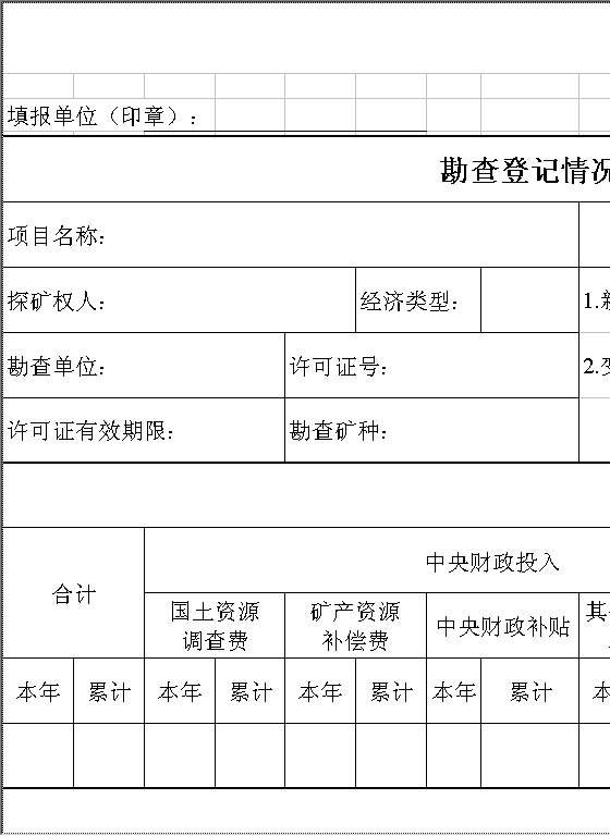 矿产资源勘查登记项目情况表Excel模板