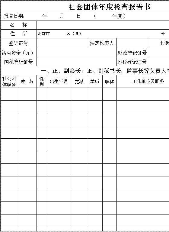 社会团体年度检查报告书Excel模板