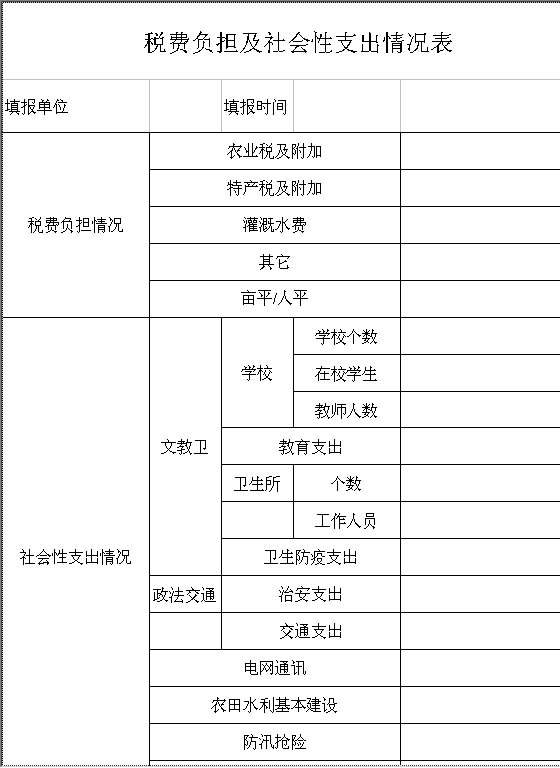 税费负担及社会性支出情况表Excel模板