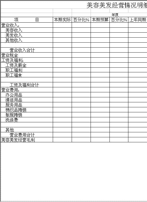 美容美发经营情况明细表Excel模板