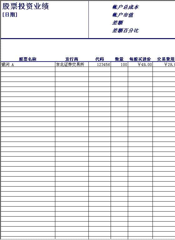 股票投资业绩Excel模板
