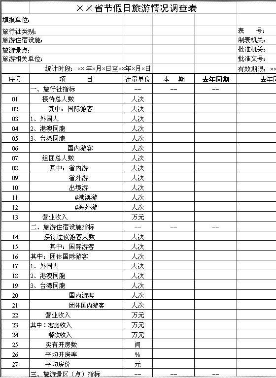 节假日旅游情况调查表Excel模板