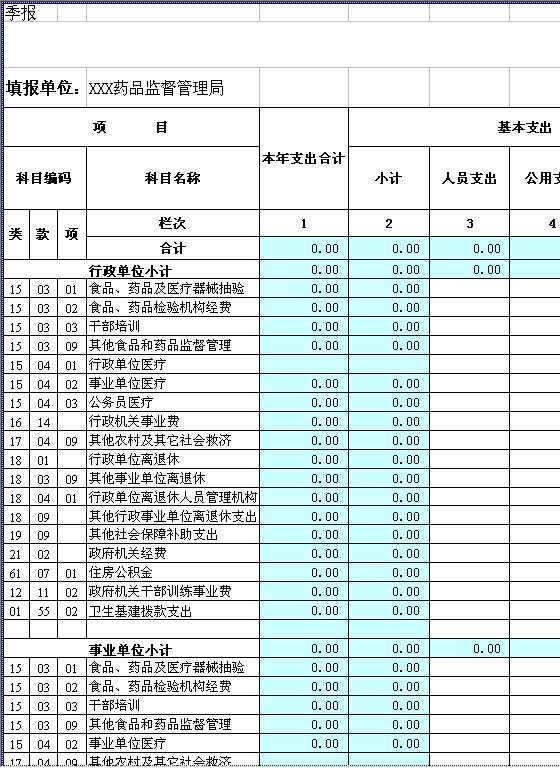 药监支出明细表Excel模板