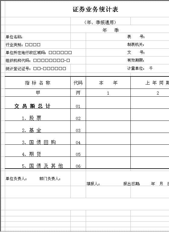 证券业务统计表Excel模板