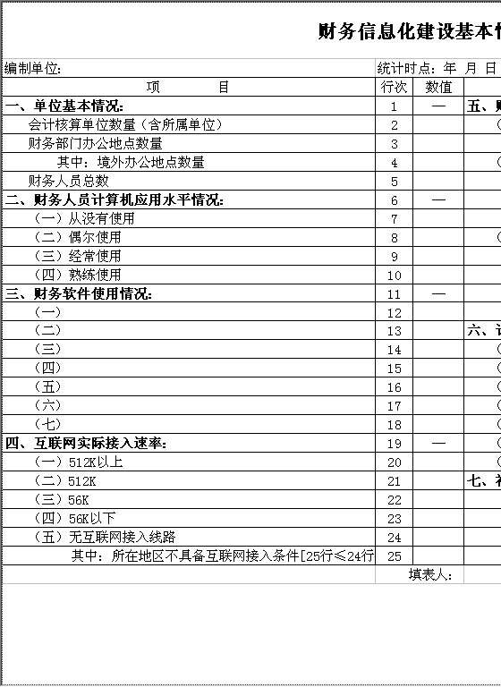 财务信息化建设基本情况调查表Excel模板