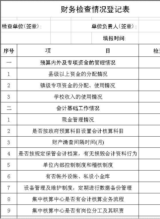 财务检查情况登记表Excel模板