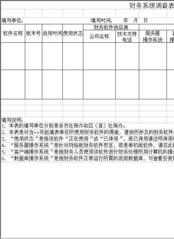 财务系统调查表Excel模板