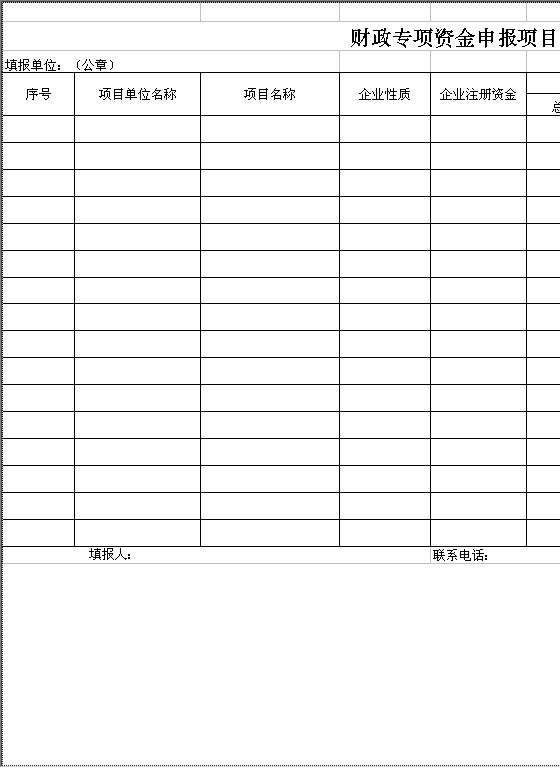 财政专项资金申报项目情况表Excel模板