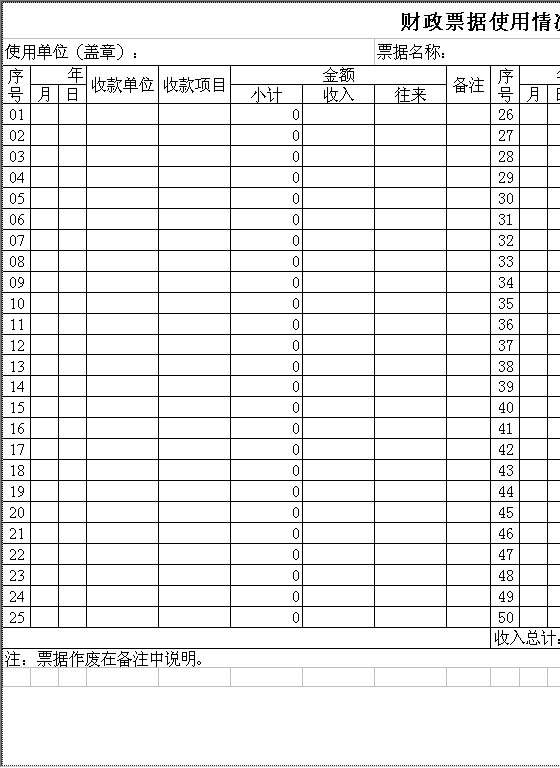 财政票据使用情况表Excel模板