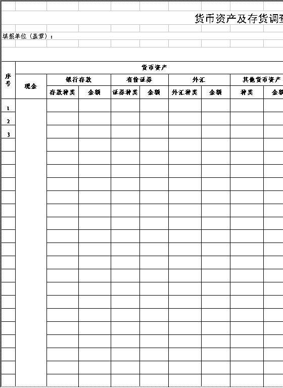 货币资产及存货调查表Excel模板