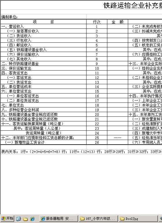 铁路运输企业补充指标表Excel模板