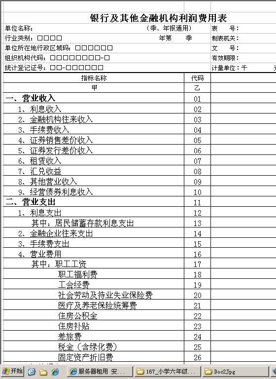 银行及其他金融机构利润费用表Excel模板