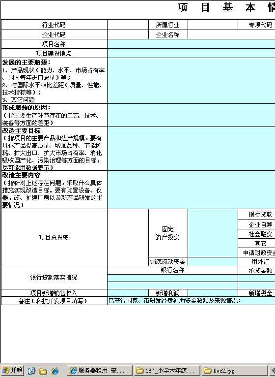 项目基本情况表Excel模板