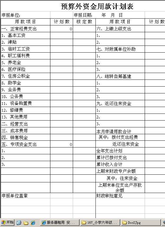 预算外资金用款计划表Excel模板