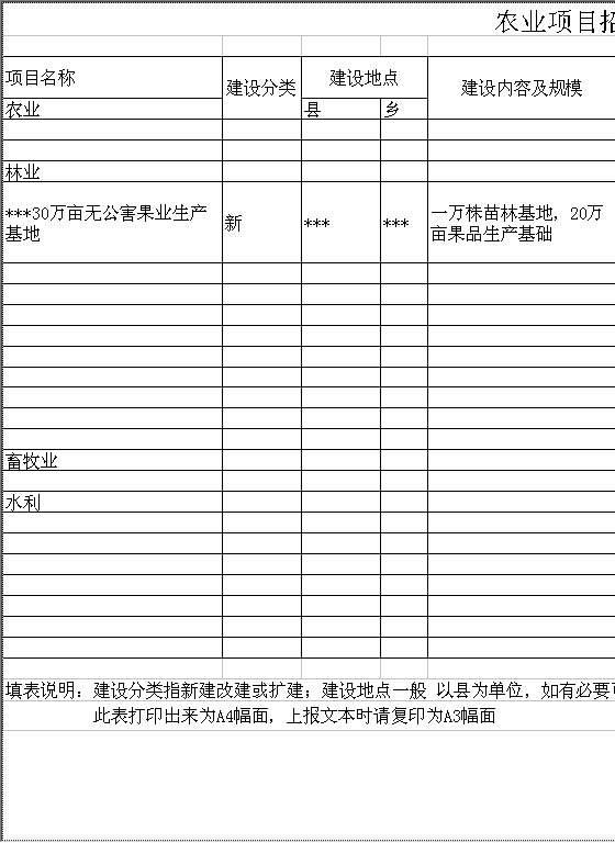 农业项目招商引资类表Excel模板