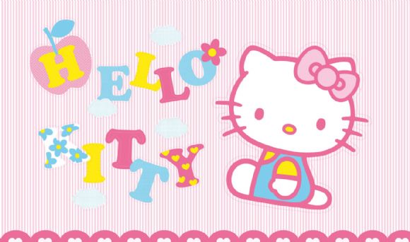 Hello Kitty粉色卡通PPT背景图片